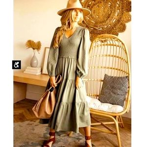Long sleeve smocked maxi dress